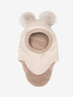 HUTTEliHUT Balaclava Wool Alpaca Pompoms – Sand Melange for barn - Brobrobrille