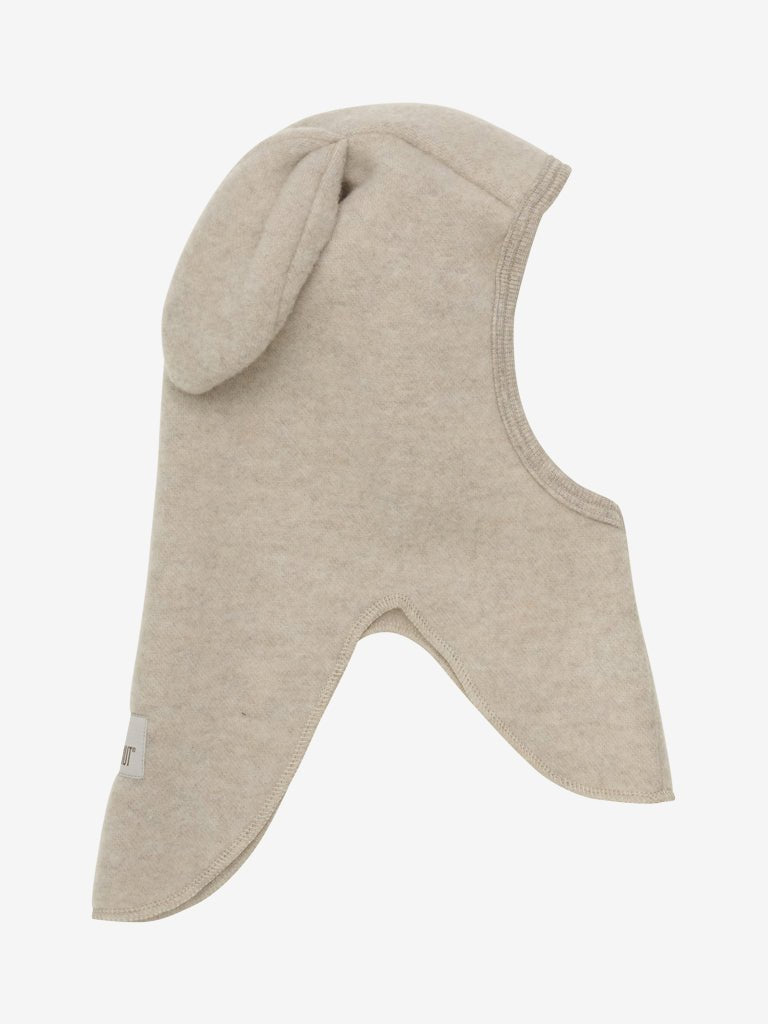 HUTTEliHUT Balaklava med ører i ullfleece - Camel Melange for barn - Brobrobrille