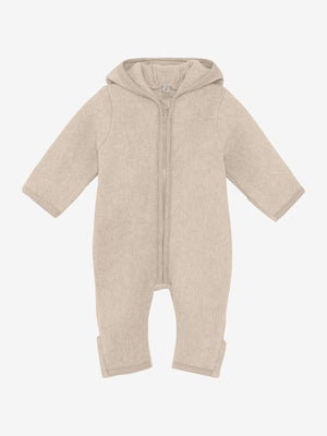 HUTTEliHUT Pramdress i bomullsfleece med bjørneører - Camel Melange for barn - Brobrobrille