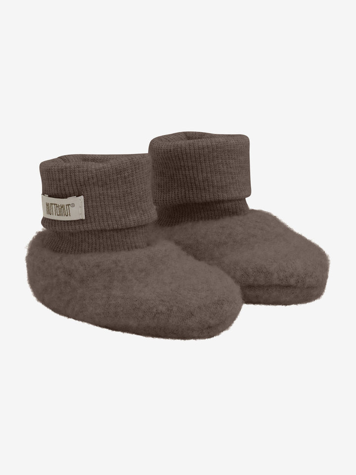 HUTTEliHUT Tøfler i ullfleece 2 - lags – Brun Melange for barn - Brobrobrille
