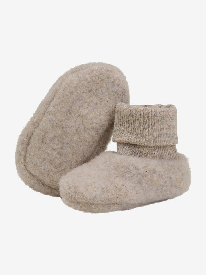 HUTTEliHUT Tøfler i ullfleece 2 - lags - Camel Melange for barn - Brobrobrille