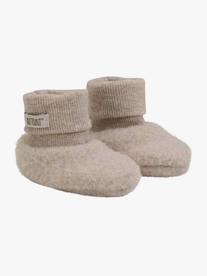 HUTTEliHUT Tøfler i ullfleece 2 - lags - Camel Melange for barn - Brobrobrille