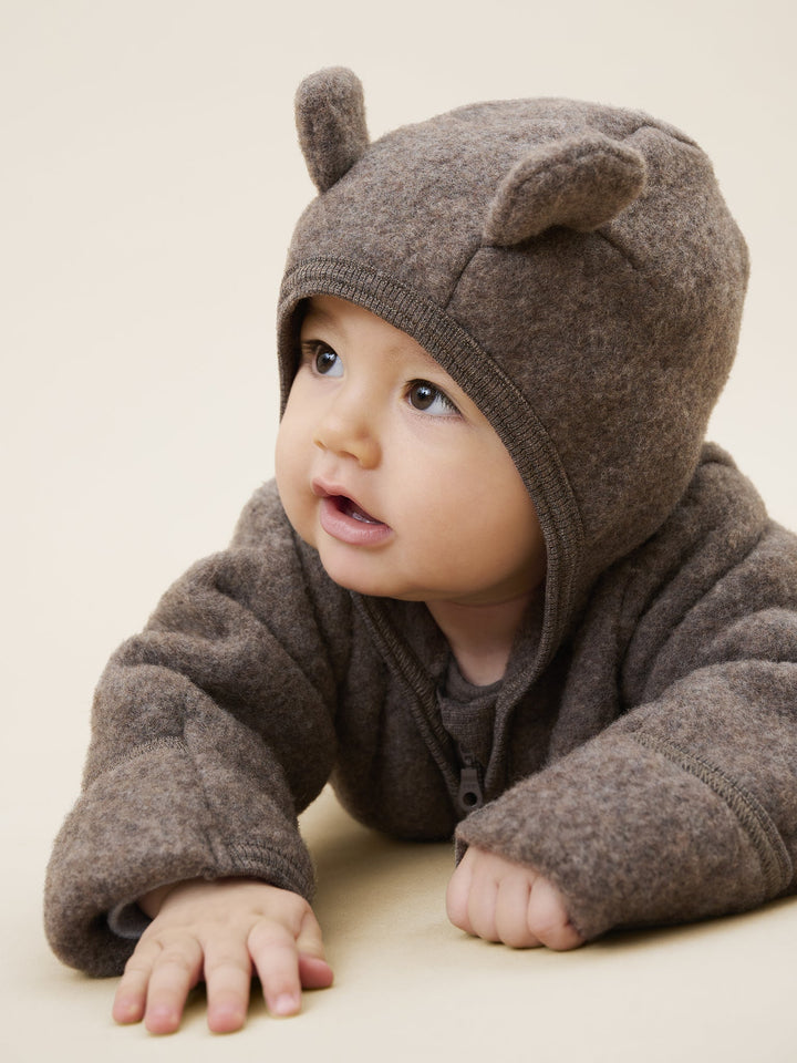 HUTTEliHUT Ulldress med Bjørneører – Brown Melange for barn - Brobrobrille