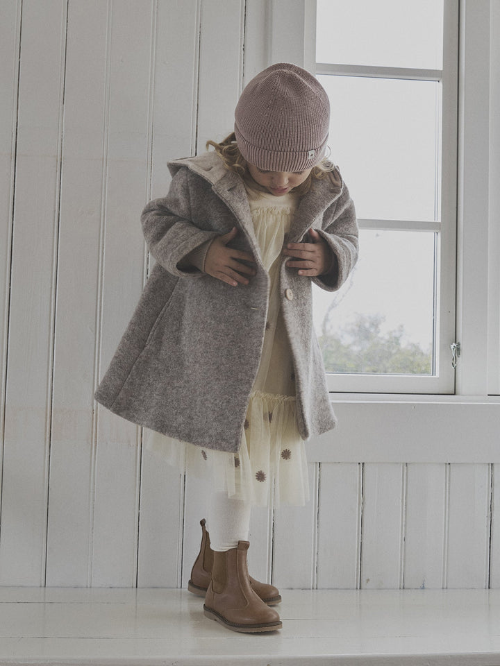 HUTTEliHUT Ullkåpe med Hette og Fôr – Camel Melange for barn - Brobrobrille