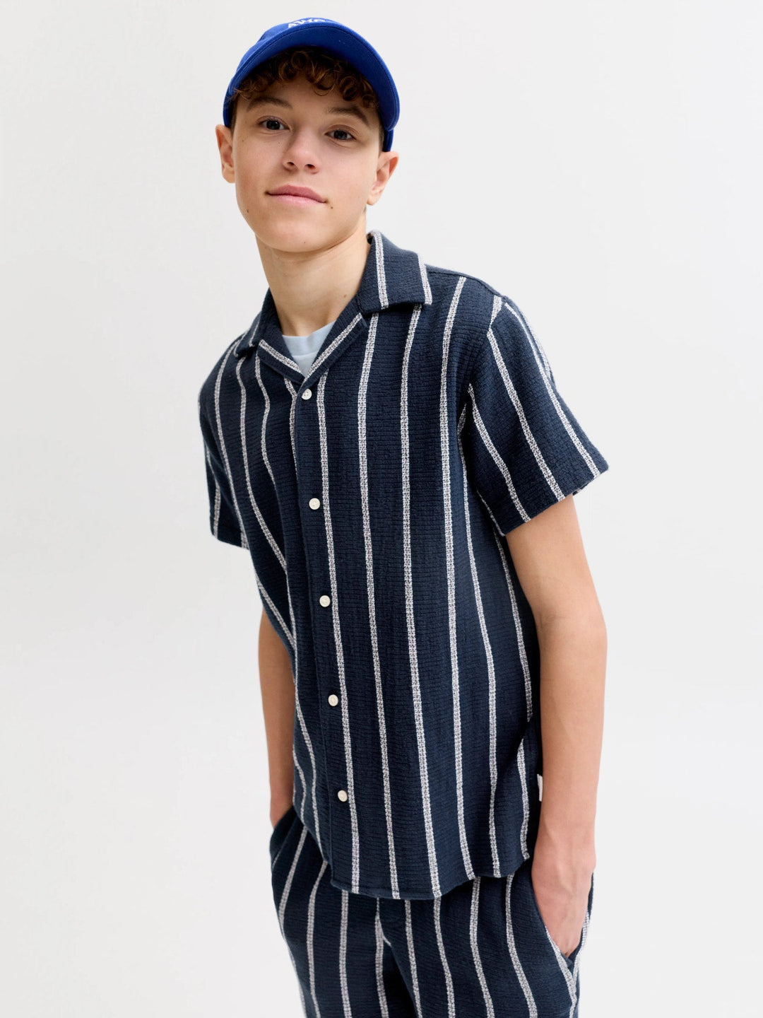 Jack & Jones JR Coba Stripete Resortskjorte - Sky Captain for barn - Brobrobrille