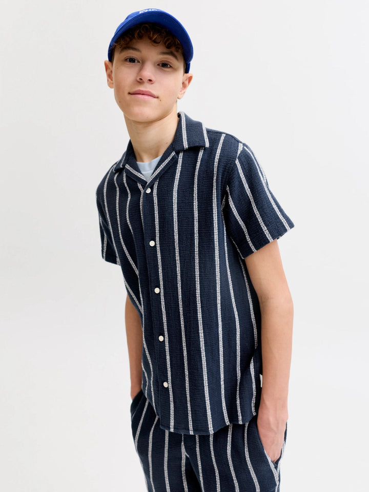 Jack & Jones JR Coba Stripete Resortskjorte - Sky Captain for barn - Brobrobrille