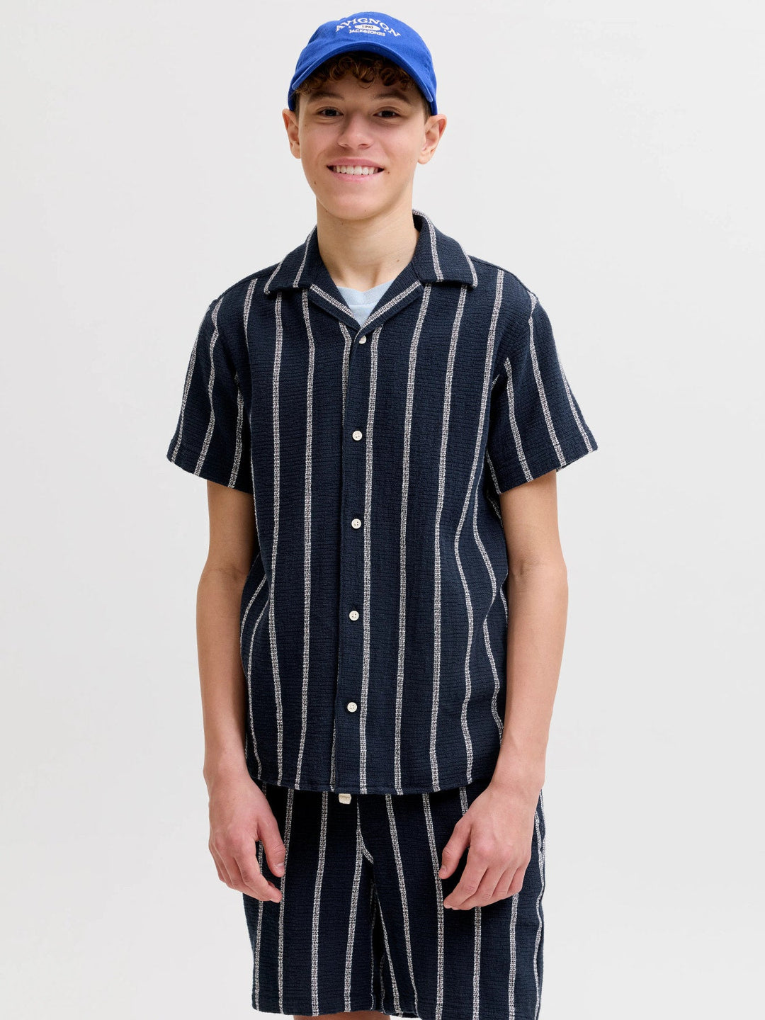 Jack & Jones JR Coba Stripete Resortskjorte - Sky Captain for barn - Brobrobrille