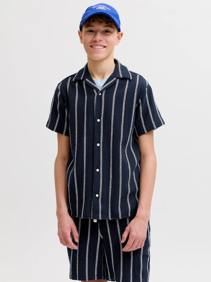 Jack & Jones JR Coba Stripete Resortskjorte - Sky Captain for barn - Brobrobrille