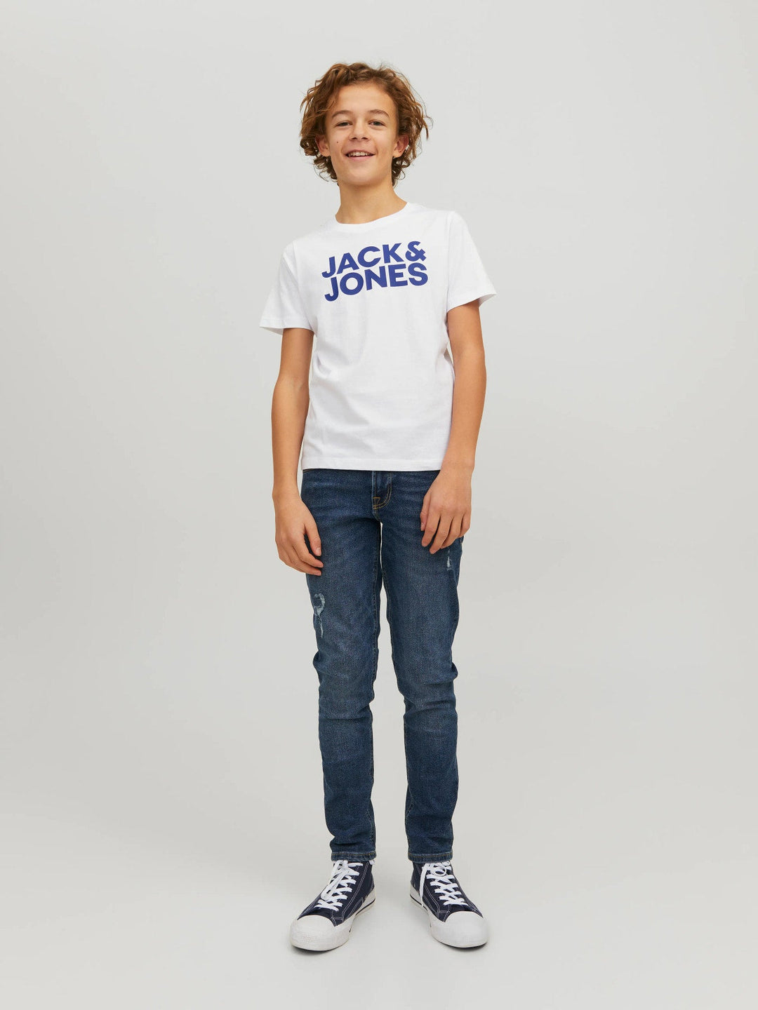 Jack & Jones JR Corp Logo T - skjorte 2 - pk – Navy Blazer / White for barn - Brobrobrille