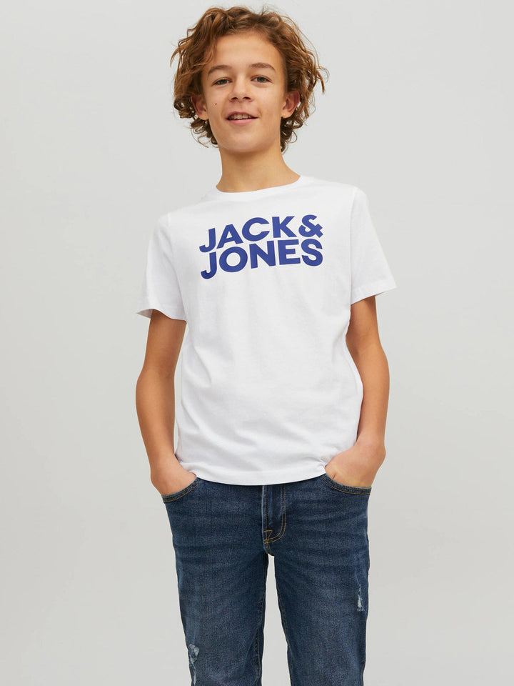Jack & Jones JR Corp Logo T - skjorte 2 - pk – Navy Blazer / White for barn - Brobrobrille