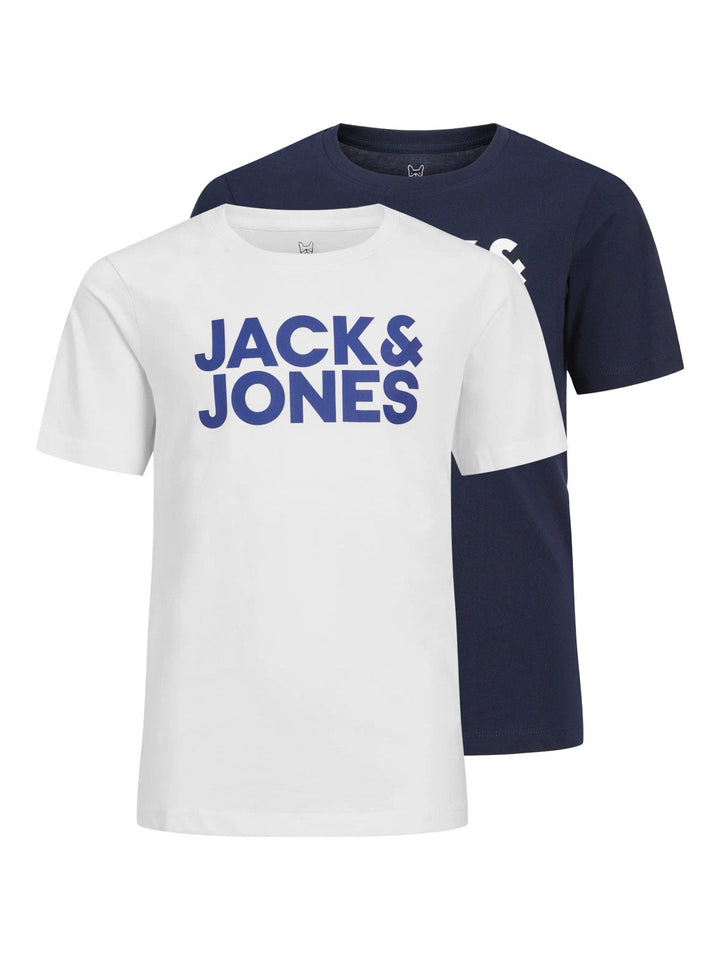 Jack & Jones JR Corp Logo T - skjorte 2 - pk – Navy Blazer / White for barn - Brobrobrille