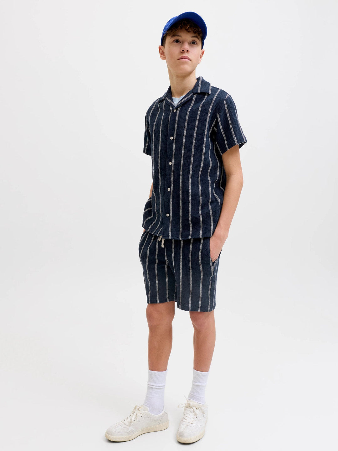 Jack & Jones JR Jaiden Coba Stripete Shorts – Sky Captain for barn - Brobrobrille