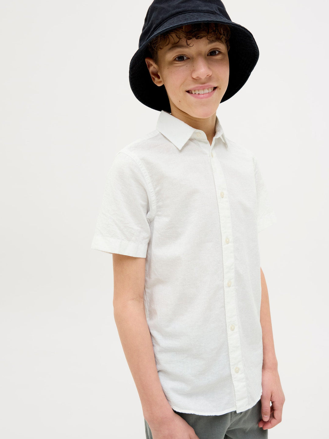 Jack & Jones Junior Breeze linskjorte med korte ermer – Hvit for barn - Brobrobrille