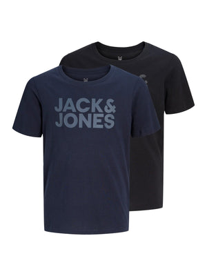 Jack & Jones Junior Corp Logo T - skjorte 2 - pk - Black Tonal / Navy Blazer for barn - Brobrobrille