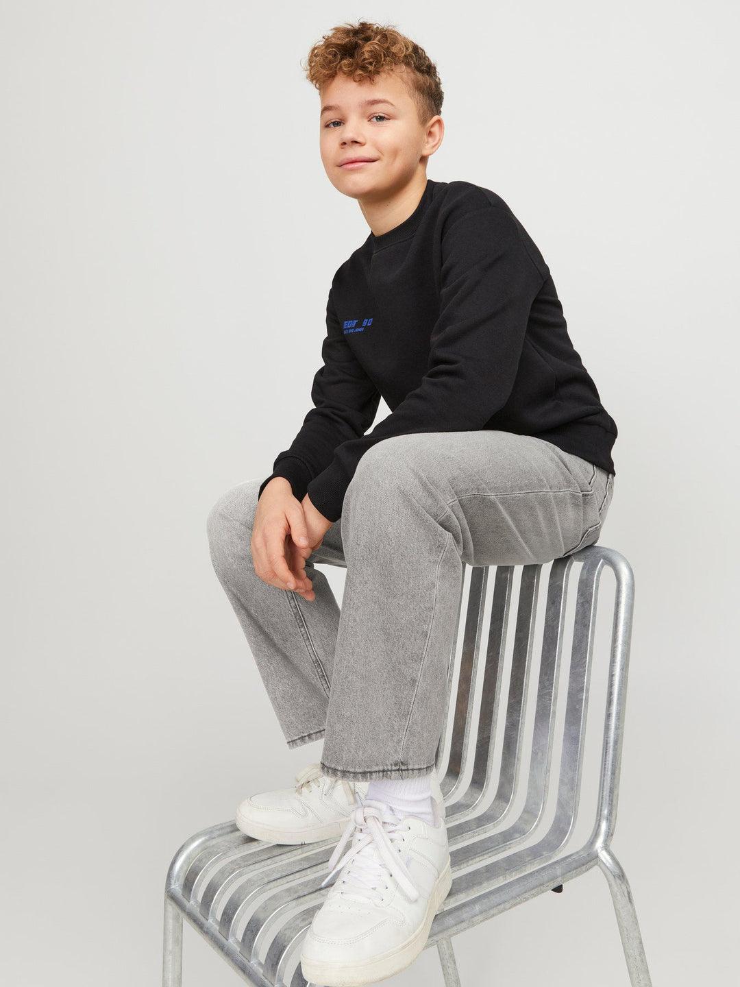 Jack&Jones Junior Chris jeans i grå bomullsdenim – Grey Denim for barn - Brobrobrille