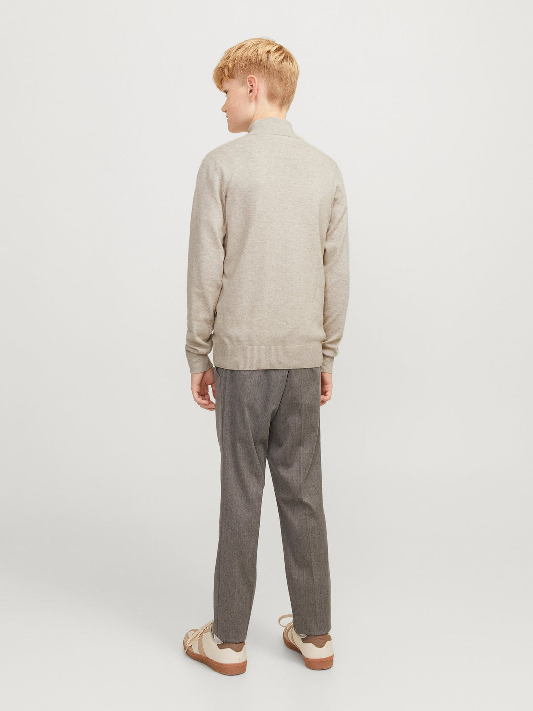 Jack&Jones Junior Emil strikkegenser med half zip – Oatmeal Melange for barn - Brobrobrille