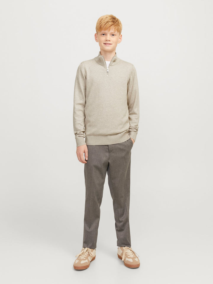 Jack&Jones Junior Emil strikkegenser med half zip – Oatmeal Melange for barn - Brobrobrille