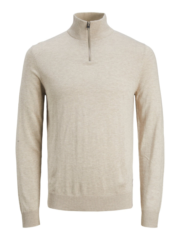 Jack&Jones Junior Emil strikkegenser med half zip – Oatmeal Melange for barn - Brobrobrille