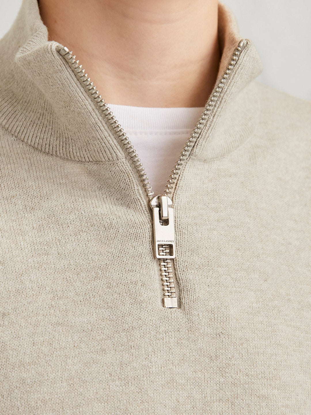 Jack&Jones Junior Emil strikkegenser med half zip – Oatmeal Melange for barn - Brobrobrille
