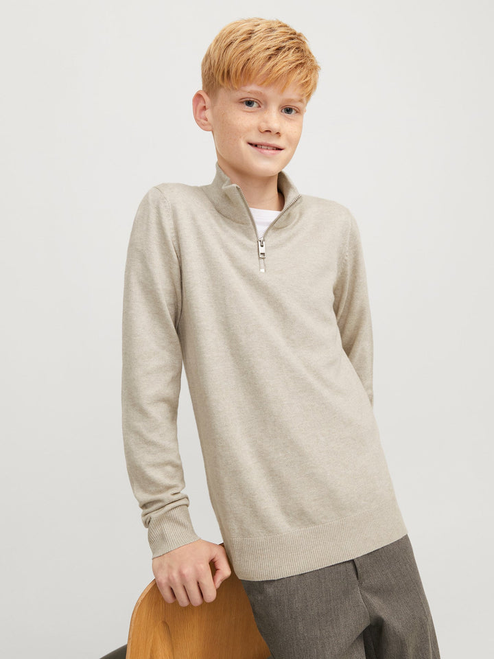Jack&Jones Junior Emil strikkegenser med half zip – Oatmeal Melange for barn - Brobrobrille