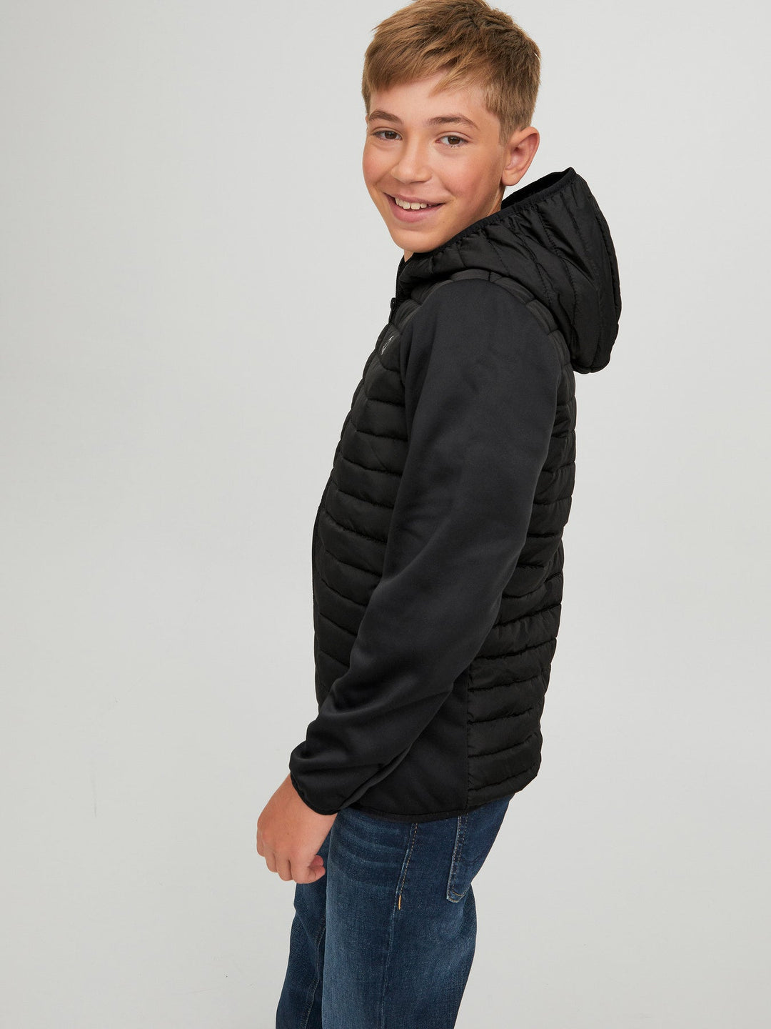 Jack&Jones Junior Multi vattert jakke med hette – Black for barn - Brobrobrille