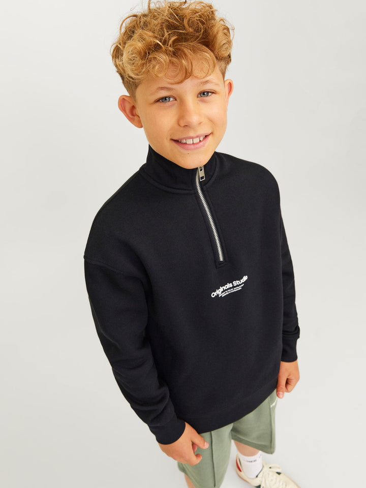 Jack&Jones Junior Vesterbro genser med kvart glidelås – Black LOOSE for barn - Brobrobrille