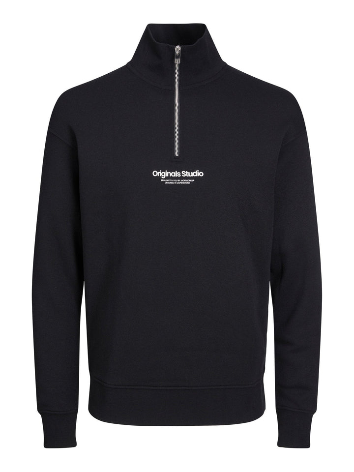 Jack&Jones Junior Vesterbro genser med kvart glidelås – Black LOOSE for barn - Brobrobrille