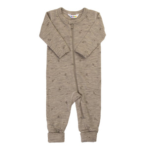 Joha Heldress i 100 % merinoull med glidelås - Beige Melange for barn - Brobrobrille