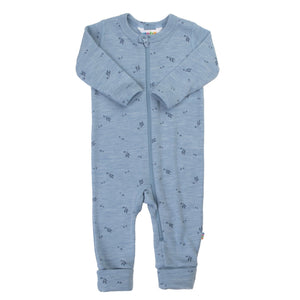 Joha Heldress i 100 % merinoull med glidelås - Blå Melange for barn - Brobrobrille