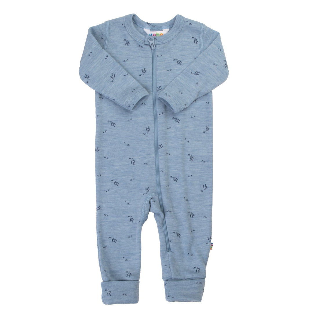 Joha Heldress i 100 % merinoull med glidelås - Blå Melange for barn - Brobrobrille