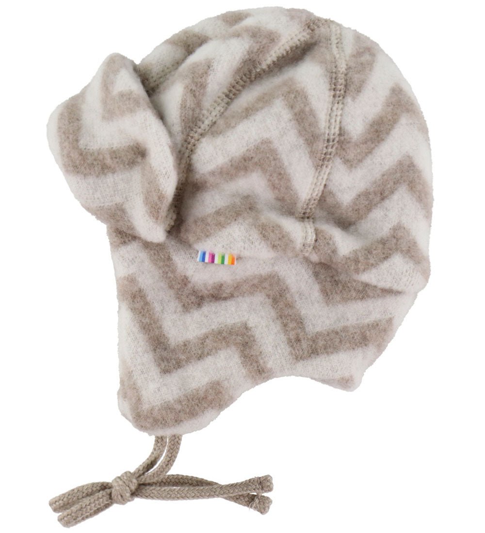 Joha Hjelmlue i merinoull med sikksakkmønster - Beige for barn - Brobrobrille