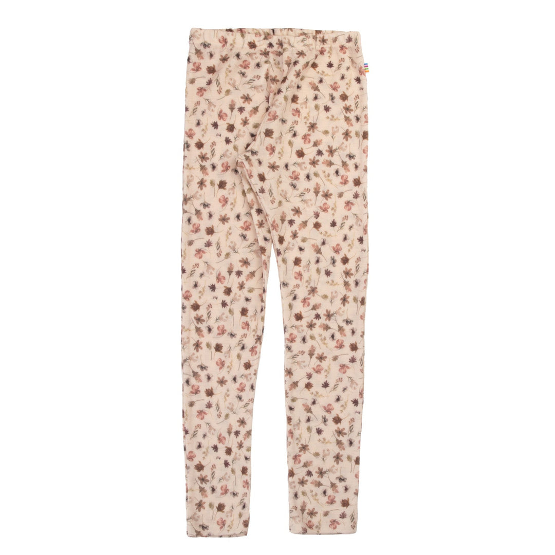 Joha Ullleggings i 100 % merinoull med høstblomster - Lyserød for barn - Brobrobrille