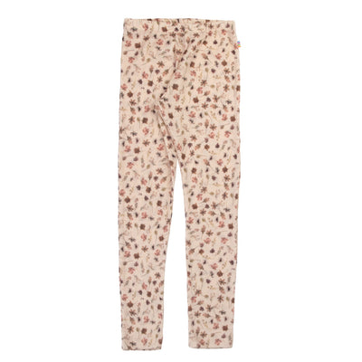 Joha Ullleggings i 100 % merinoull med høstblomster - Lyserød for barn - Brobrobrille