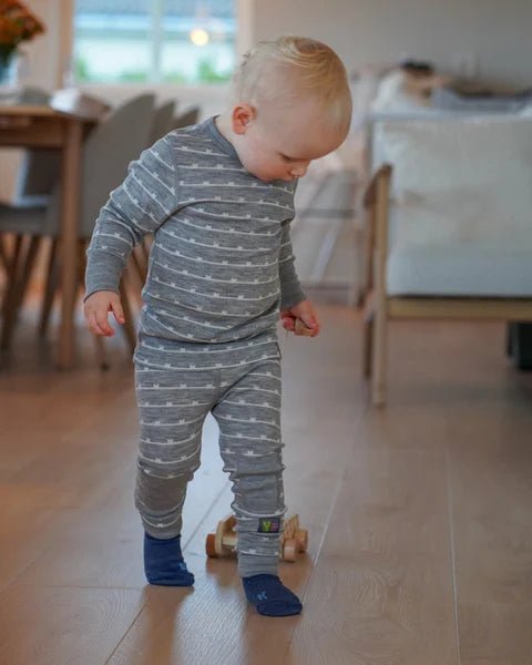 Kattnakken Stjerneull ullongs i merinoull - Grå Melert for barn - Brobrobrille