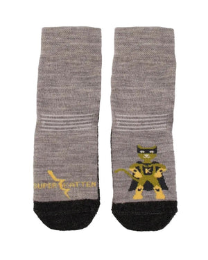 Kattnakken Ullsokker med antiskli - Gråmelert for barn - Brobrobrille