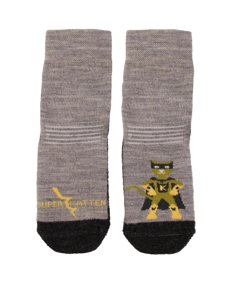 Kattnakken Ullsokker med antiskli - Gråmelert for barn - Brobrobrille