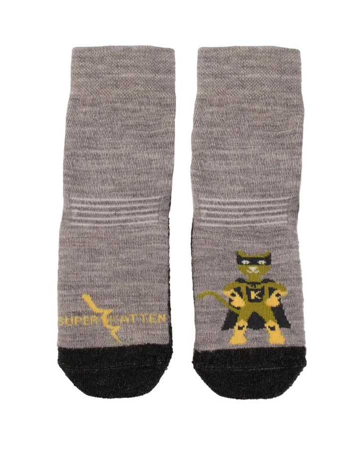 Kattnakken Ullsokker med antiskli - Gråmelert for barn - Brobrobrille