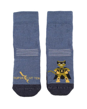 Kattnakken Ullsokker med antiskli - Superblå for barn - Brobrobrille