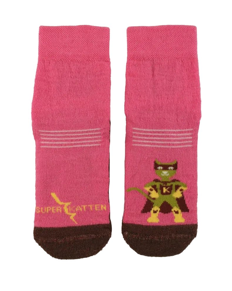 Kattnakken Ullsokker med antiskli - Superrosa for barn - Brobrobrille