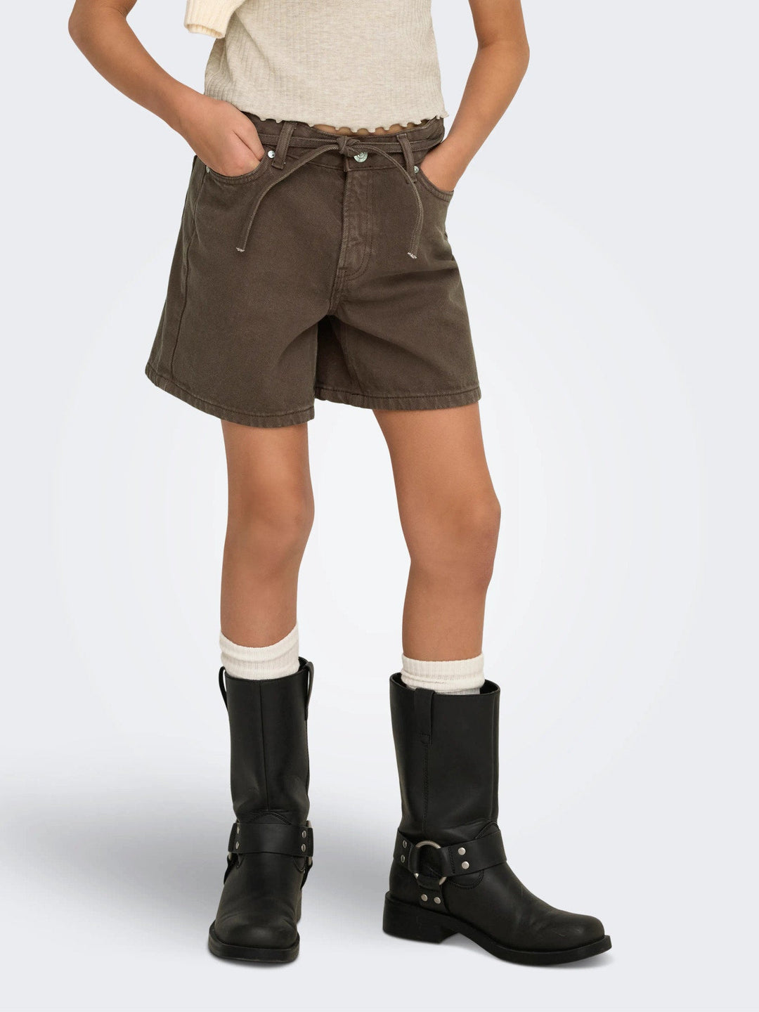 Kids Only Gianna Shorts med Knytebelte - Chocolate Brown for barn - Brobrobrille