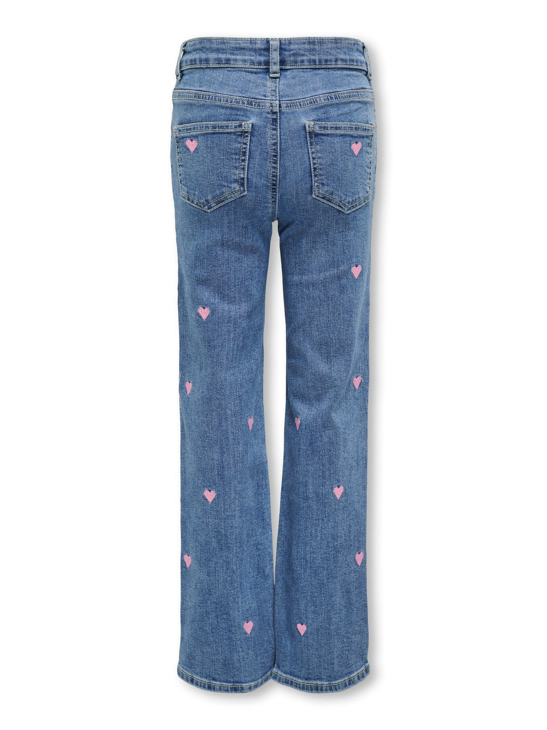 Kids Only Juicy Wide Jeans med Hjertebroderi - Light Medium Blue Denim for barn - Brobrobrille