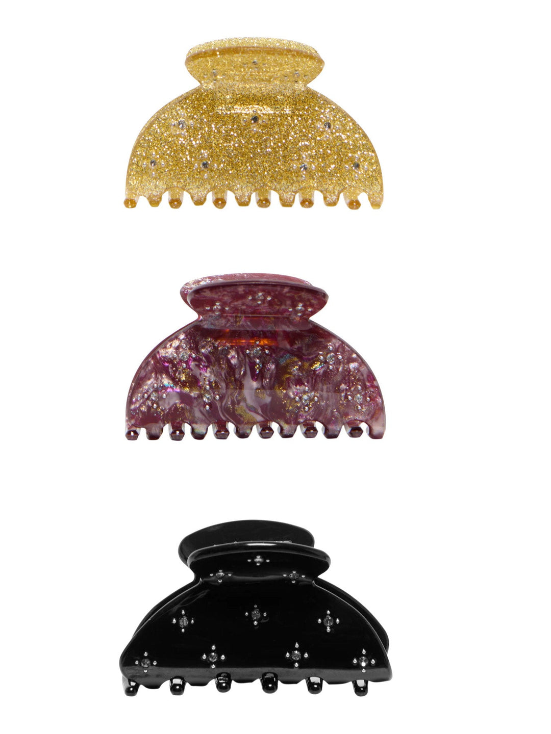 Kids Only Lizzy hårspenner 3-pakning - Black Rhinestones/Winetasting MOP/Bracken Silver Glitter for barn - Brobrobrille