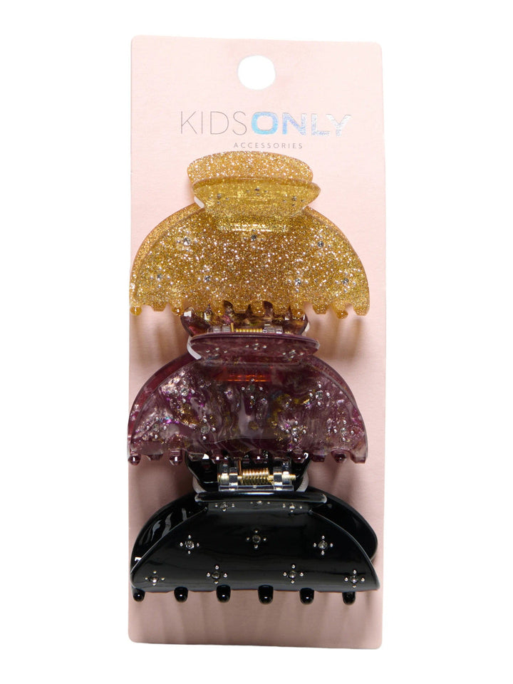 Kids Only Lizzy hårspenner 3-pakning - Black Rhinestones/Winetasting MOP/Bracken Silver Glitter for barn - Brobrobrille