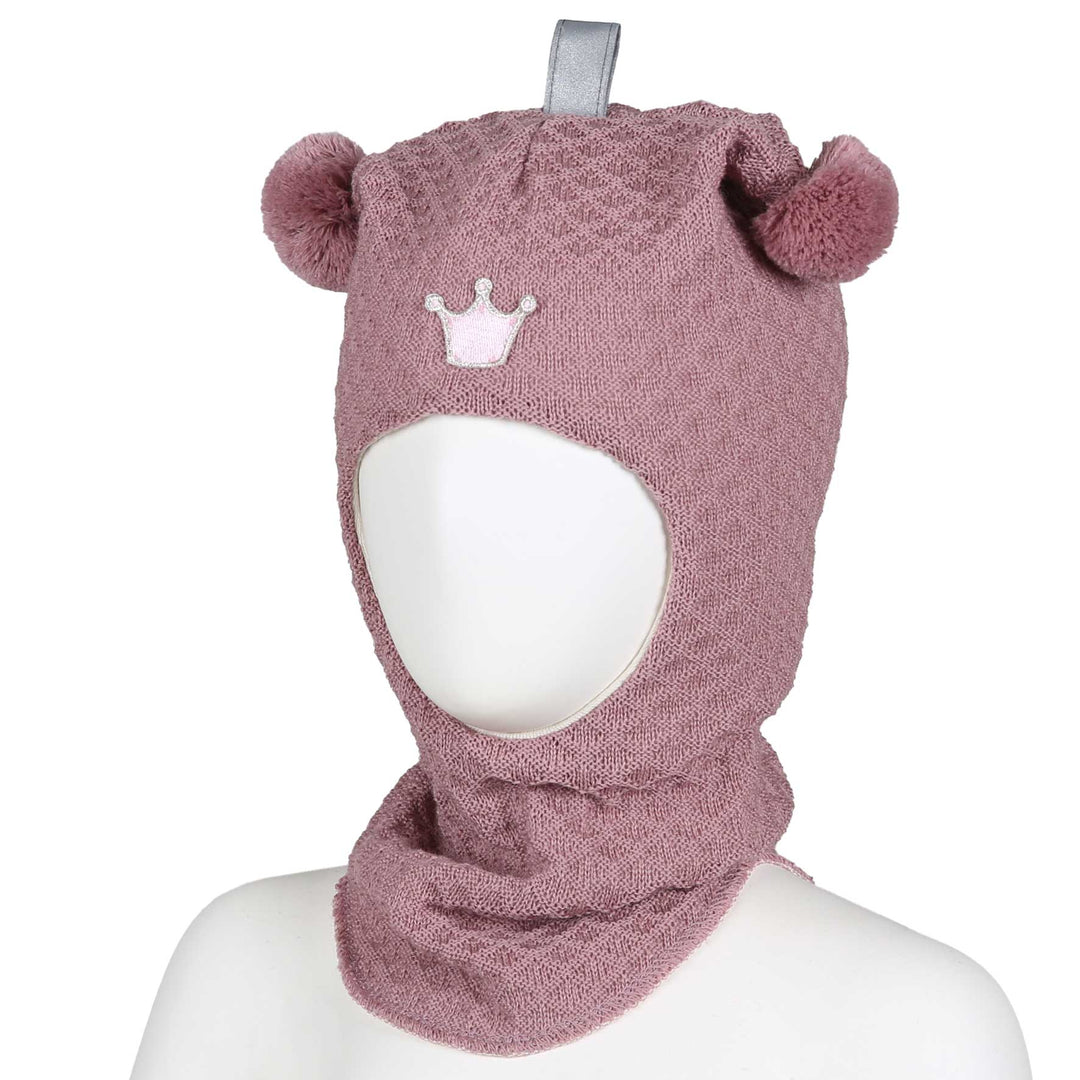 Kivat Balaclava i Ull Krone Vaffelstrikk - Dusty Rose for barn - Brobrobrille