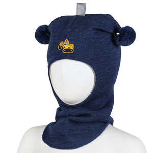 Kivat Balaclava i Ull med Dusker og Gravemaskin - Blå Melange for barn - Brobrobrille