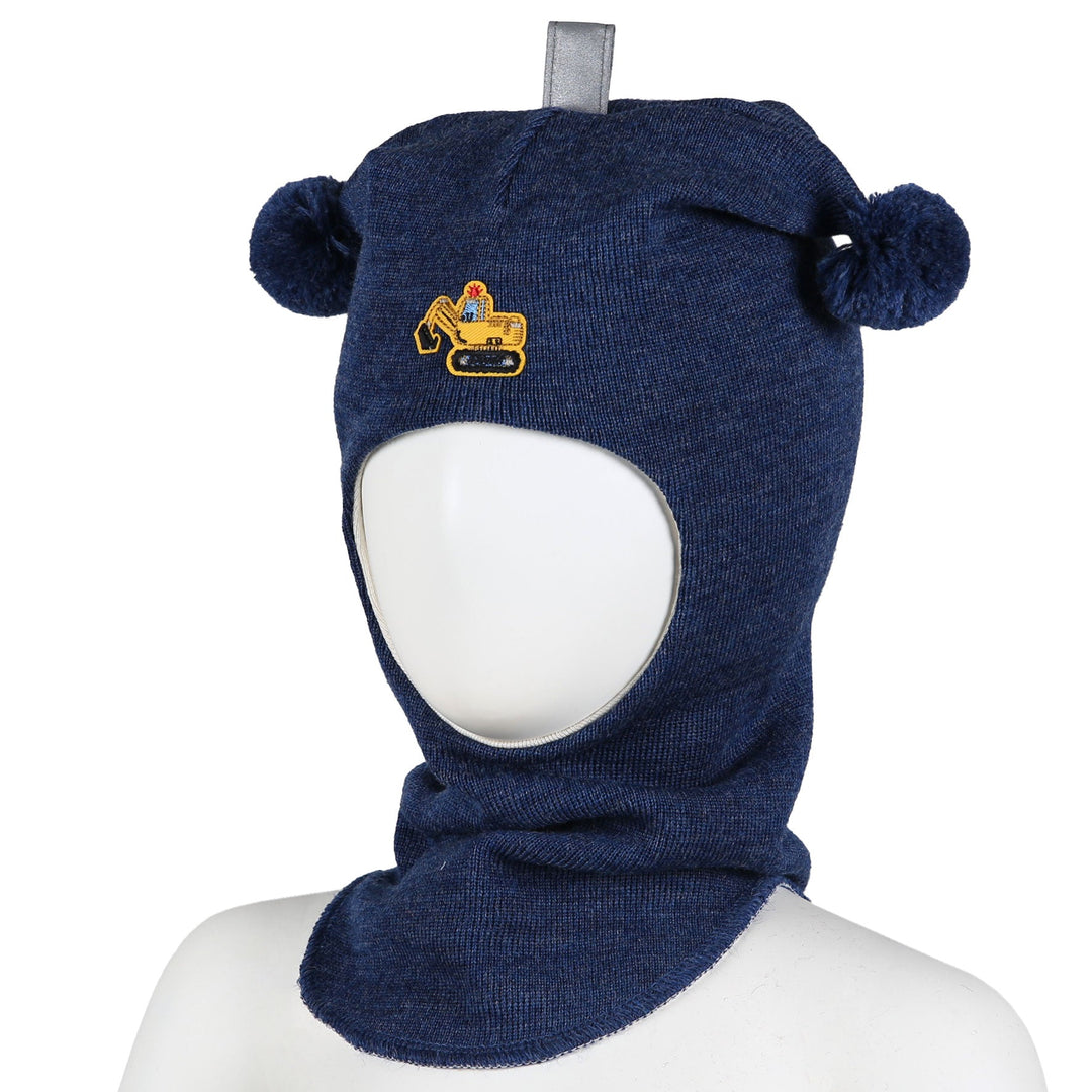 Kivat Balaclava i Ull med Dusker og Gravemaskin - Blå Melange for barn - Brobrobrille