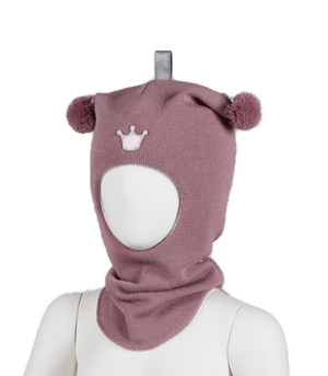 Kivat Balaclava i Ull med Dusker og Krone - Dusty Rose for barn - Brobrobrille