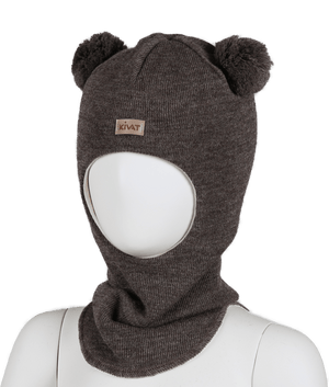 Kivat Balaclava i Ull med Store Dusker - Brown Melange for barn - Brobrobrille