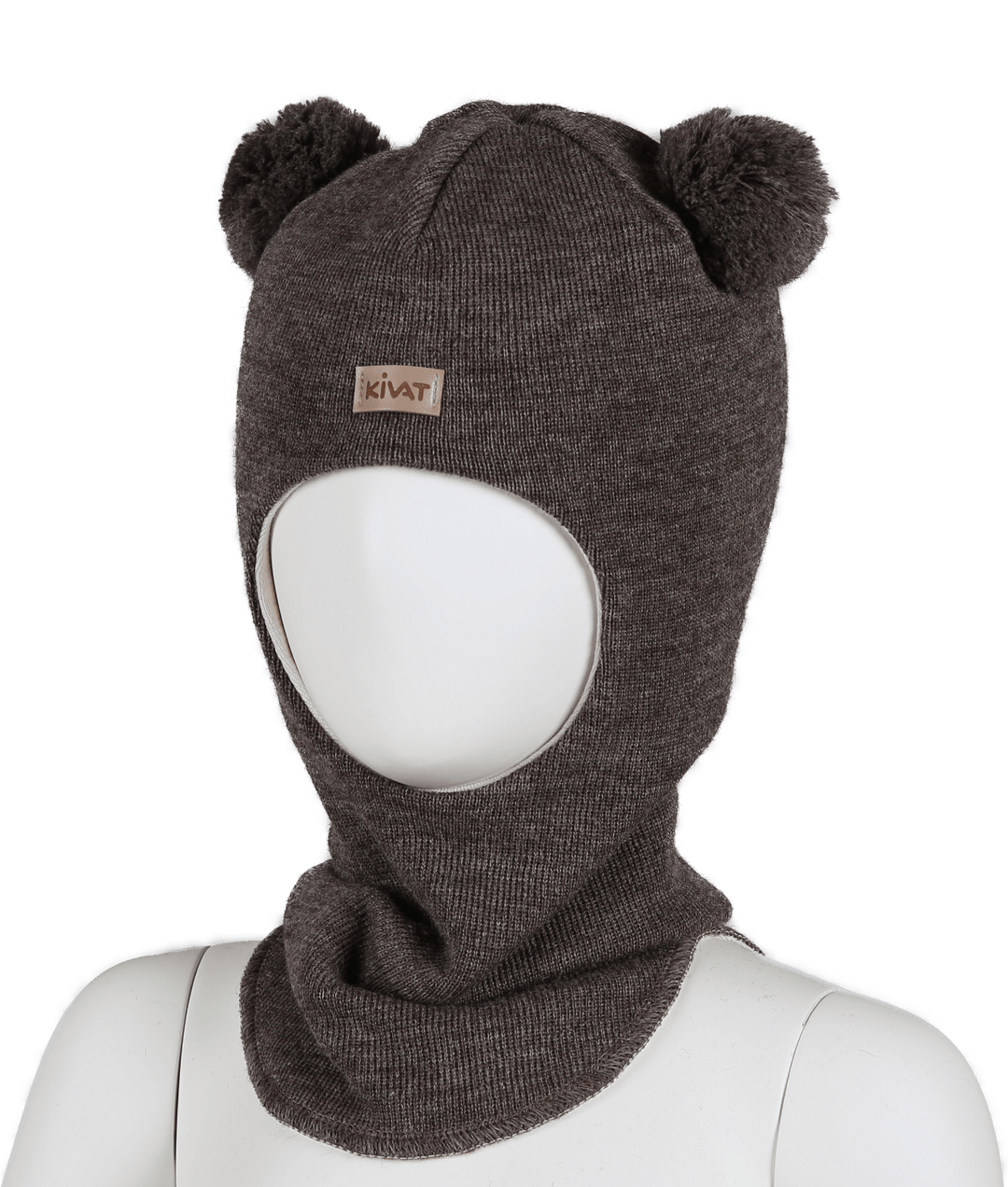Kivat Balaclava i Ull med Store Dusker - Brown Melange for barn - Brobrobrille