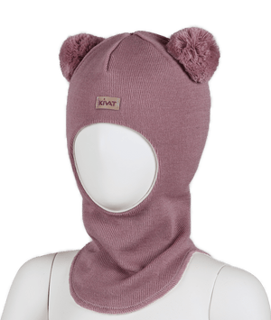 Kivat Balaclava i Ull med Store Dusker - Dusty Rose for barn - Brobrobrille